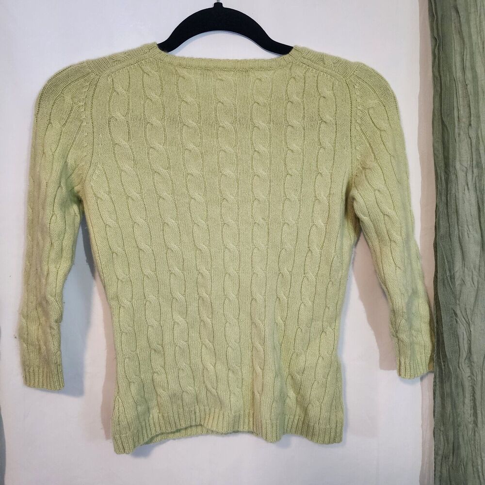 Lord & Taylor Green Cable Knit Sweater two ply Cashmere Pullover Size PS